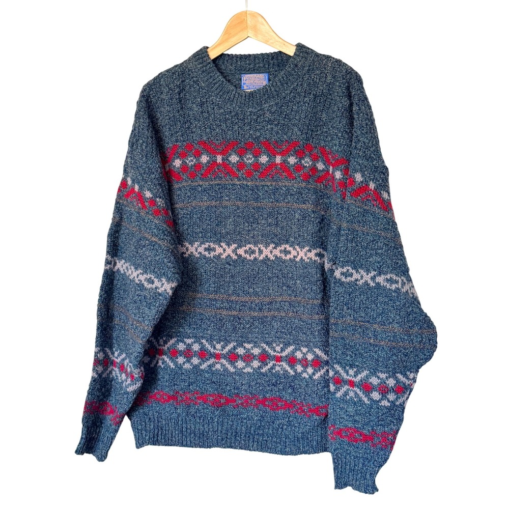 Pendleton Vintage Wool Fair Isle Sweater Mens XL Blue Red Virgin Wool USA Made